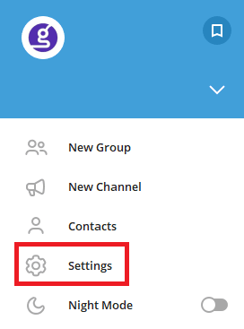 در منوی تلگرام، تنظیمات را انتخاب کنید.